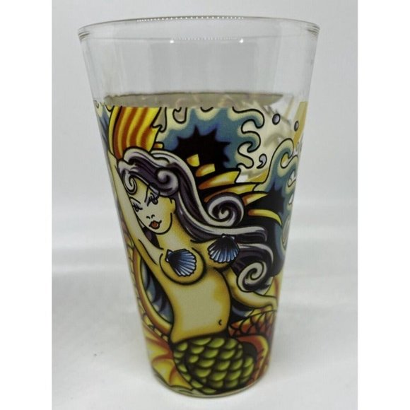 Ed Hardy 16oz Drinking Glass Christian Audigier Mermaid/Eagle & Tiger/Lei Girl - Picture 10 of 11